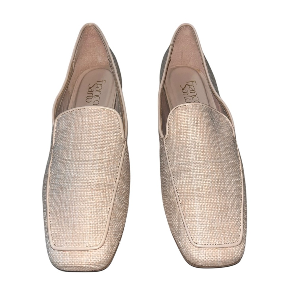 Franco Sarto Averly 2 Beige Textured Fabric Square Toe Loafers Womens 8.5 M